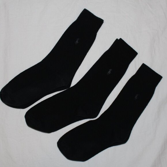 Polo Ralph Lauren Men’s 3-Set Solid Black Textured Polo Pony Dress Socks - Picture 1 of 11